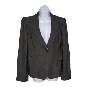 Armani Collezioni Wool Blazer Silk Floral Lining Black Dot Print Size 8